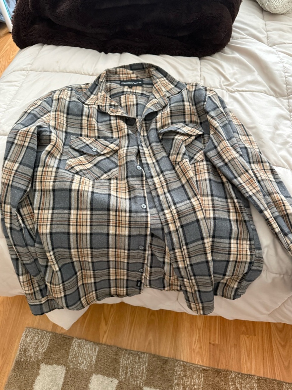 Men's Plaid Button-Down Shirt Jacket - Gray & Tan